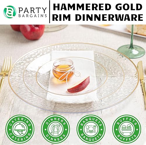 Miniatura 3 de PARTY BARGAINS Organic Collection - Platos llanos transparentes martillados de 7 pulgadas con borde dorado, paquete de 20, platos desechables de