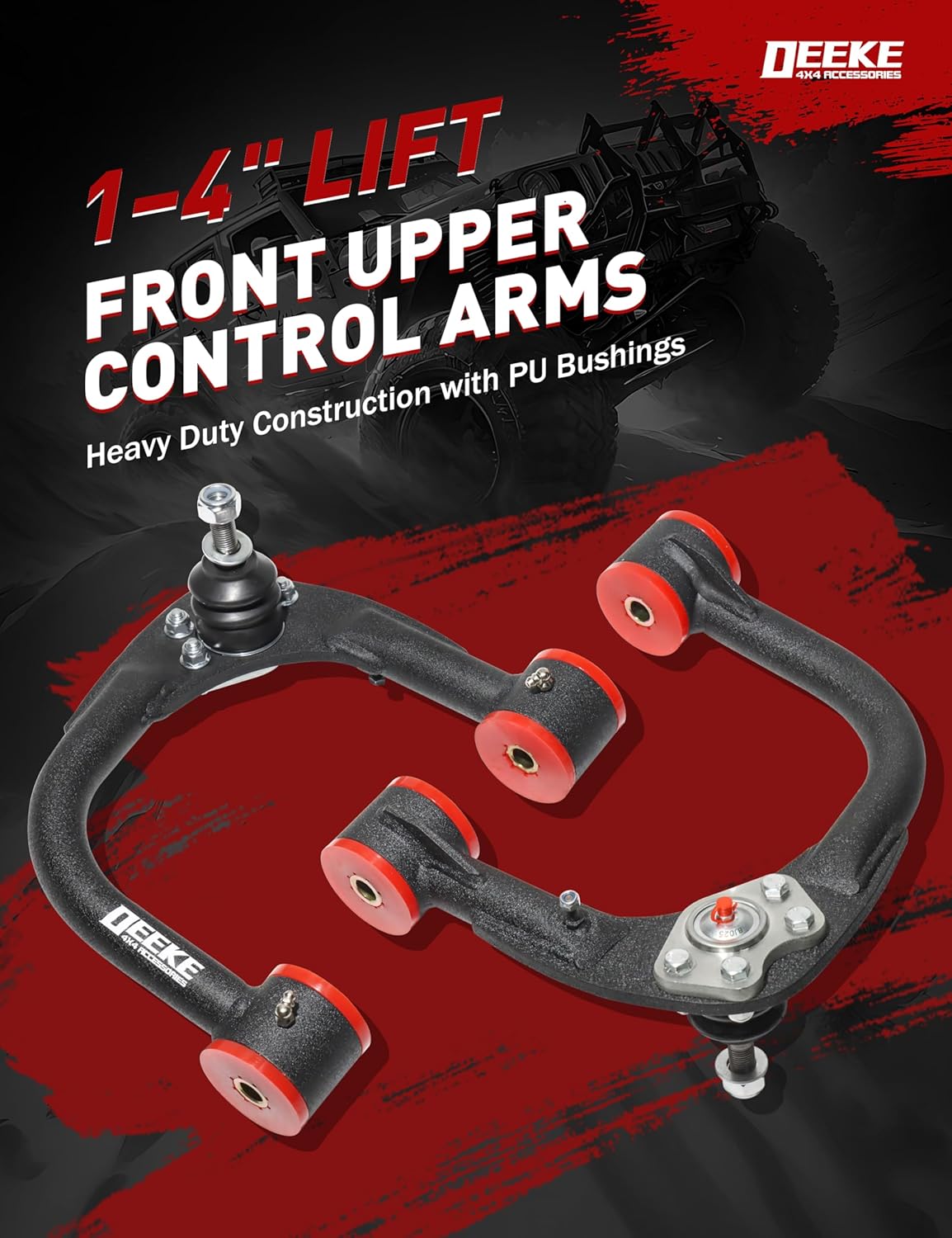 Front Upper Control Arms for 2005-2023 Toyota Tacoma, 1–4" Lift, Heavy Duty Suspension Arms with Pre-Installed PU Bushings & Ball Joints, Wrinkle Black (2PCS)