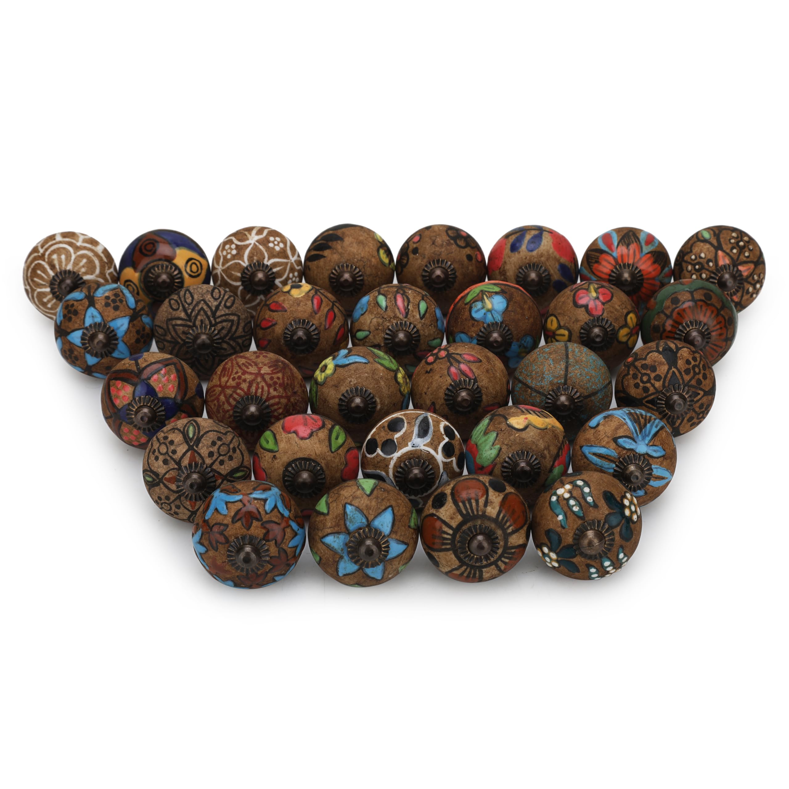 Craft Trade Marrone Pomelli Delle Porte Pomello per Porta Dell'armadio Boho Ceramica Antica Tira le Hardware Manopole per Mobili da Cucina e Mobili- Set da 30