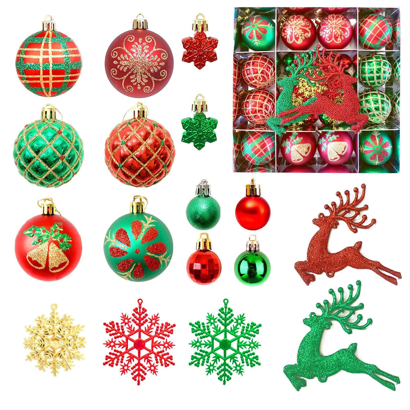 MORAINJAY 45 Pcs Red Green Christmas Baubles, Christmas Tree Decorations — image 1