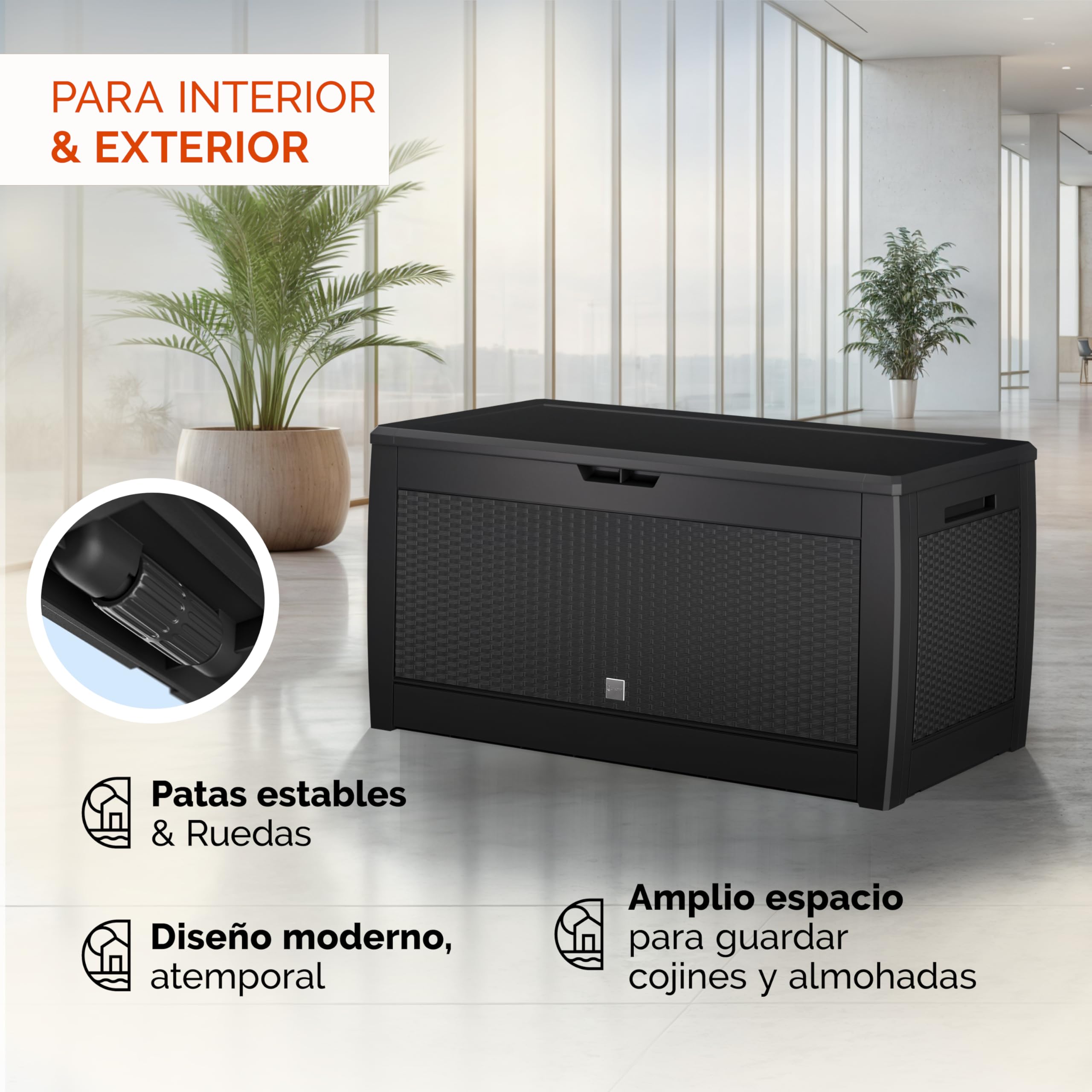 CASARIAŽ Arcón Jardín Exterior Baúl Almacenaje 310L con 4 Ruedas Asas Resistente Intemperie Rayos UV Caja Cojines 119x48x60cm Antracita