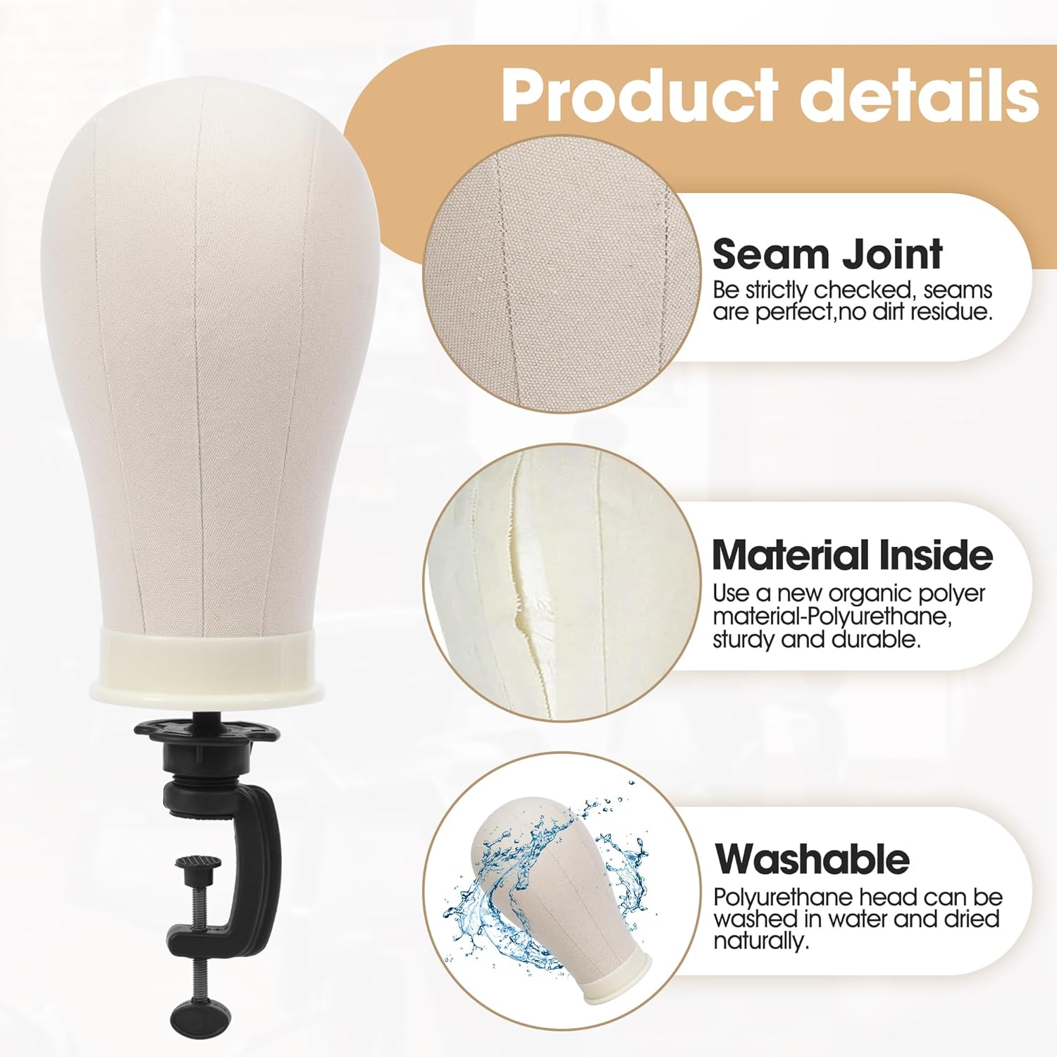 Klvied 22 Inch Cork Canvas Block Head Mannequin Head for Wigs, Wig Head Stand for Display Styling Wigs Making Kit ，Including Doll Head Storage Bag