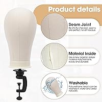 Vista 3 de Klvied - Cabeza de maniquí de 22 pulgadas de corcho y lona para pelucas, soporte para cabeza de maniquí para exhibición y kit de fabricación