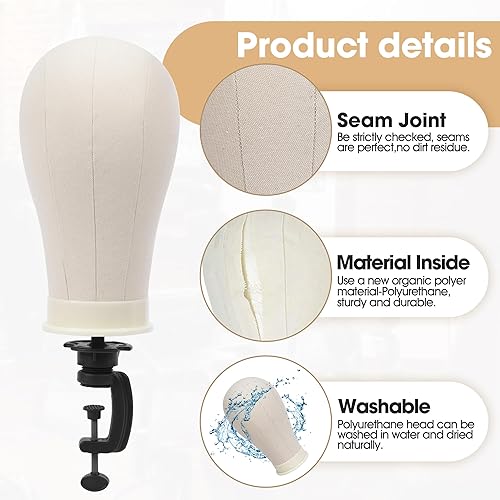 Miniatura 3 de Klvied Cabeza de maniquí de lona de corcho de 22 pulgadas para pelucas, soporte de cabeza de peluca para exhibir peinados, kit de fabricación de