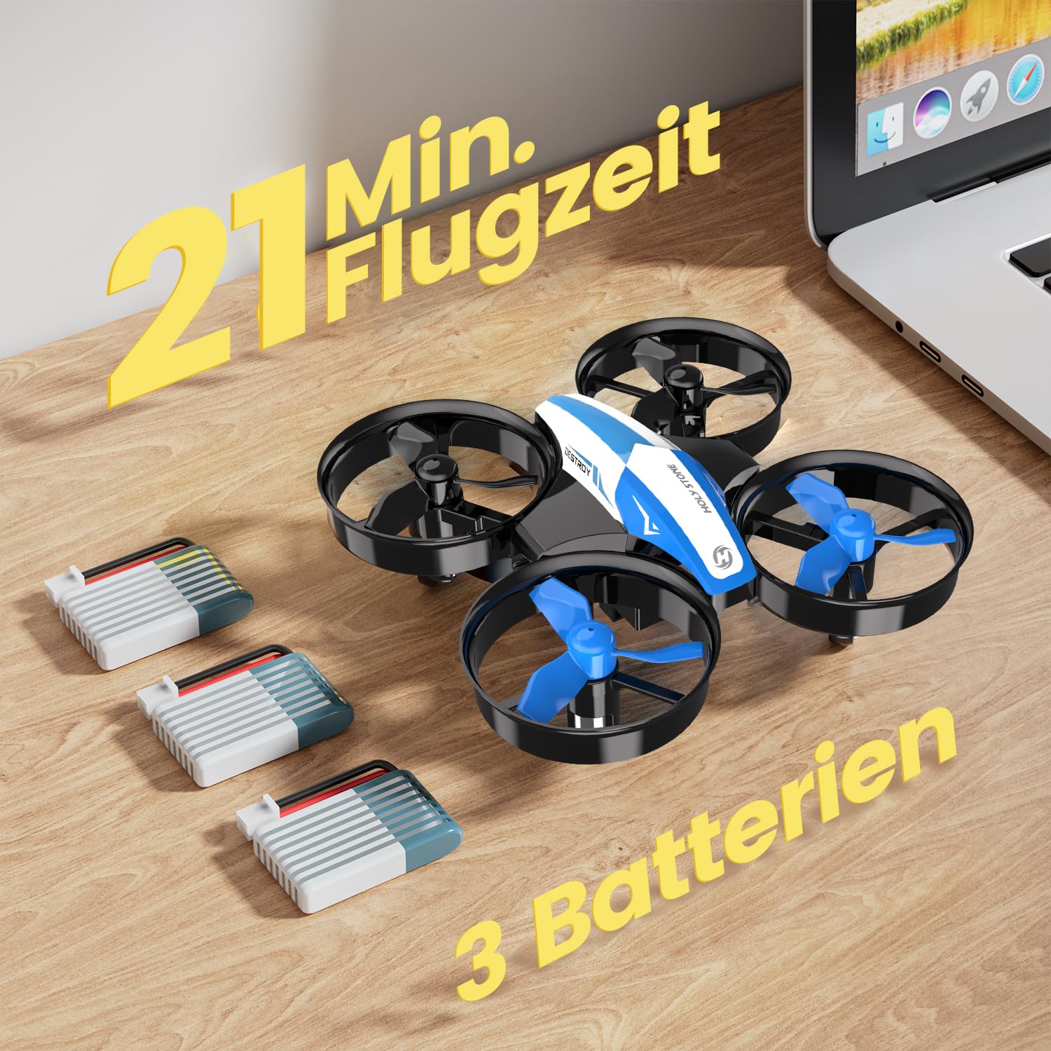 Holy Stone HS210 Mini Drohne für Kinder RC Quadrocopter Nano Drone 3 Akkus 21 Min Flugzeit Auto Höhenhaltung 360° Rollen Kopflos Modus Blau