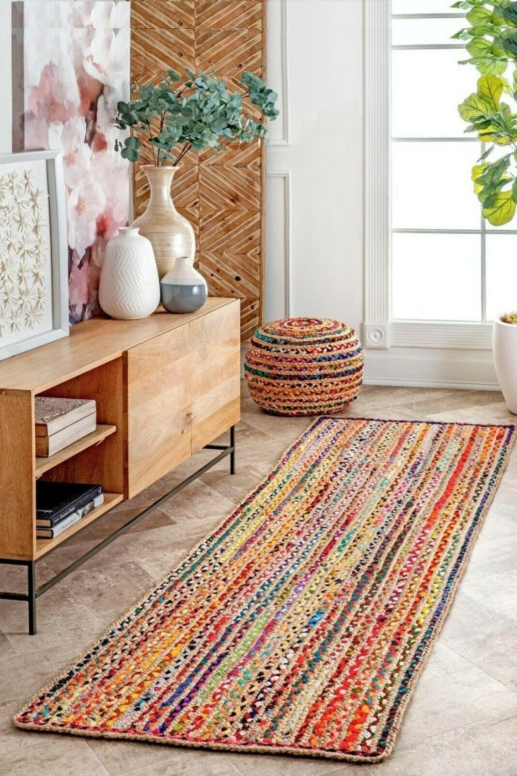 Tapis en jute et coton 60 x 90 cm rectangulaire pour salon et couloir