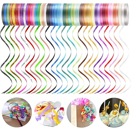 48 Rolls Curling Balloon String Roll Ribbons, 48 Colors 5mm 11 Yards Gift Wrapping Ribbons for Art Crafts Bows Wedding Party Florist