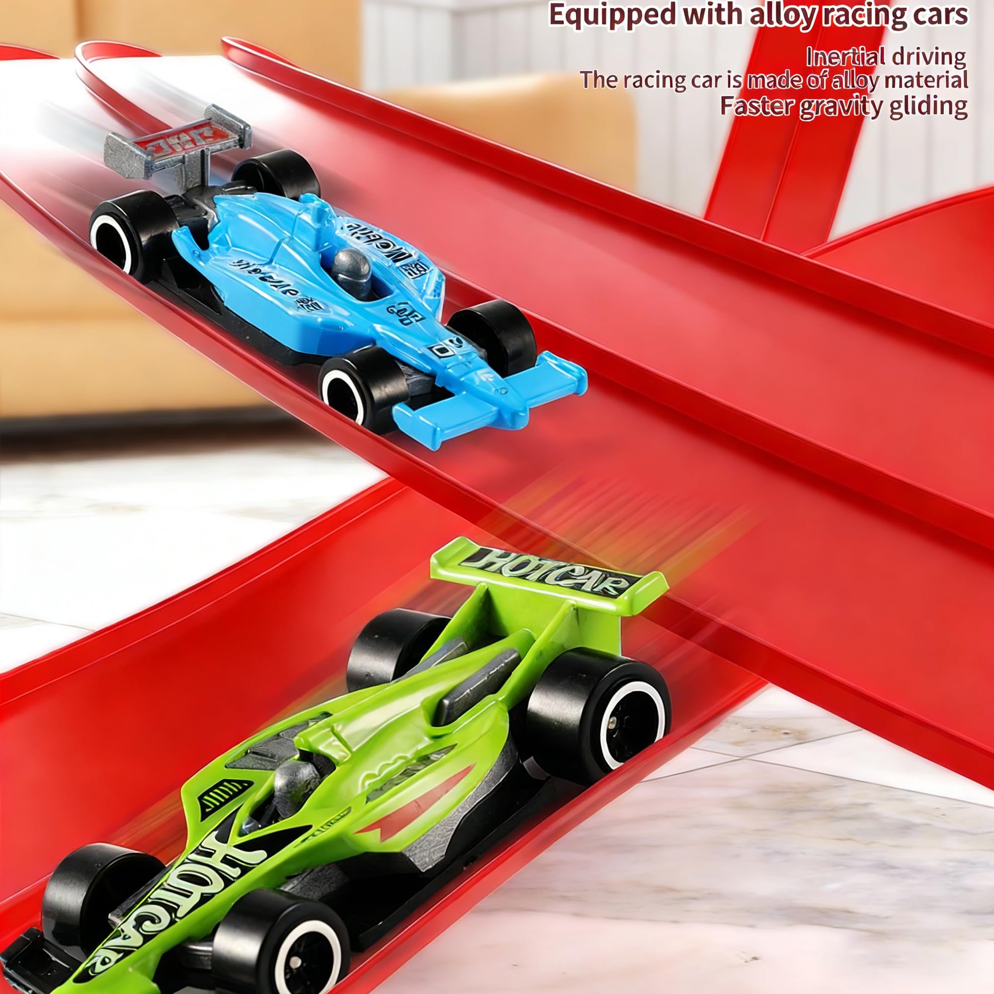 Circuit Voiture Enfant -Circuit Voiture - 5M-Circuit Flexible Voiture -Comprend 4 voitures-avec Rampe Ventouse -Enfant Jouet 3 Ans+ - Jeux - Jouets