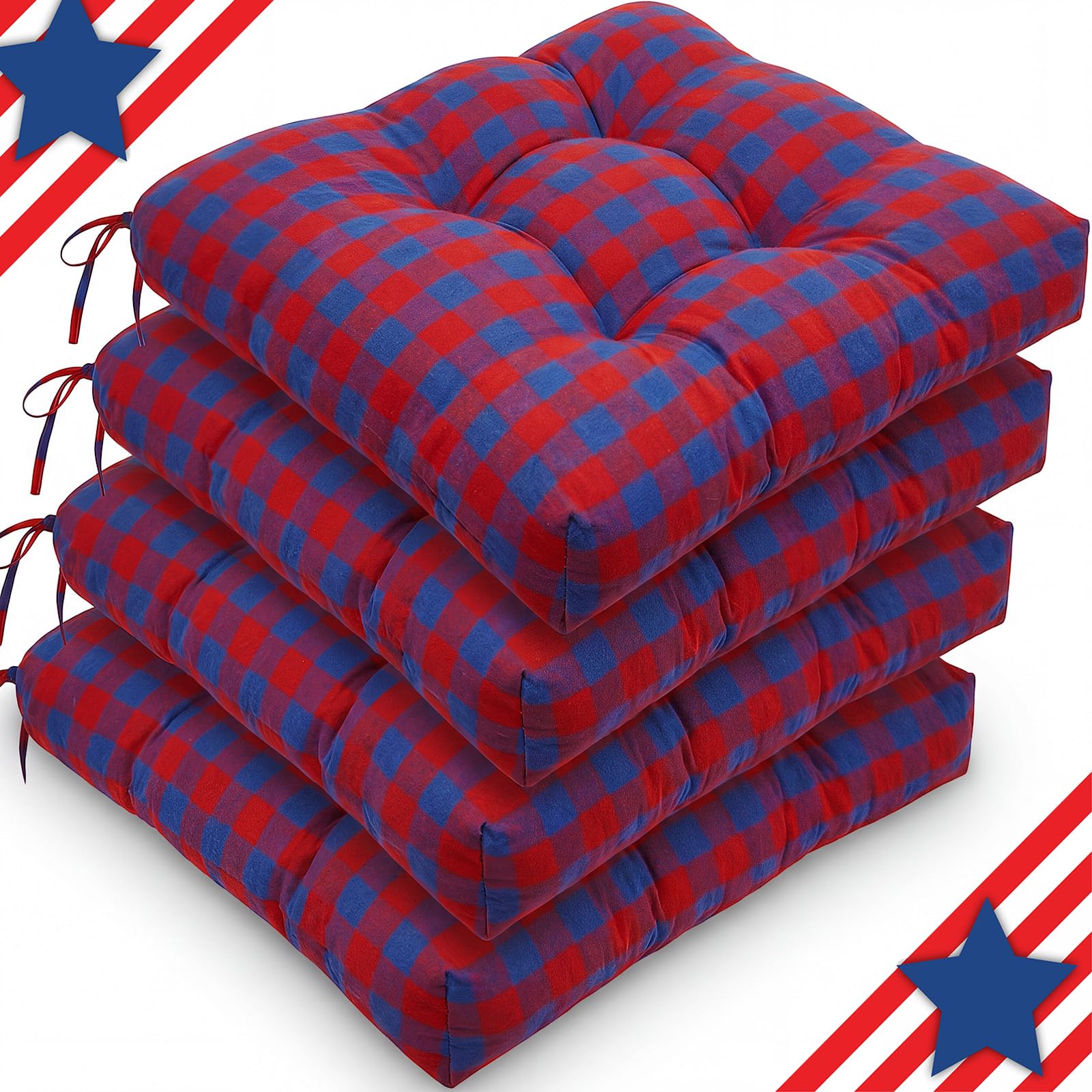 Geetery 4 Pack Chair Cushions, 16" x 15",Red and Blue,Plaid