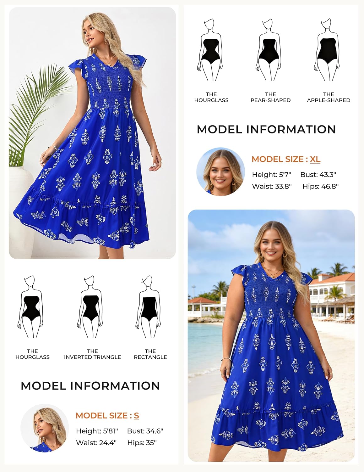 GRACE KARIN 2026 Summer Casual Dresses for Women,Flutter Short Sleeve Wedding Guest Dresses,V Neck Smocked Tiered Midi Dress