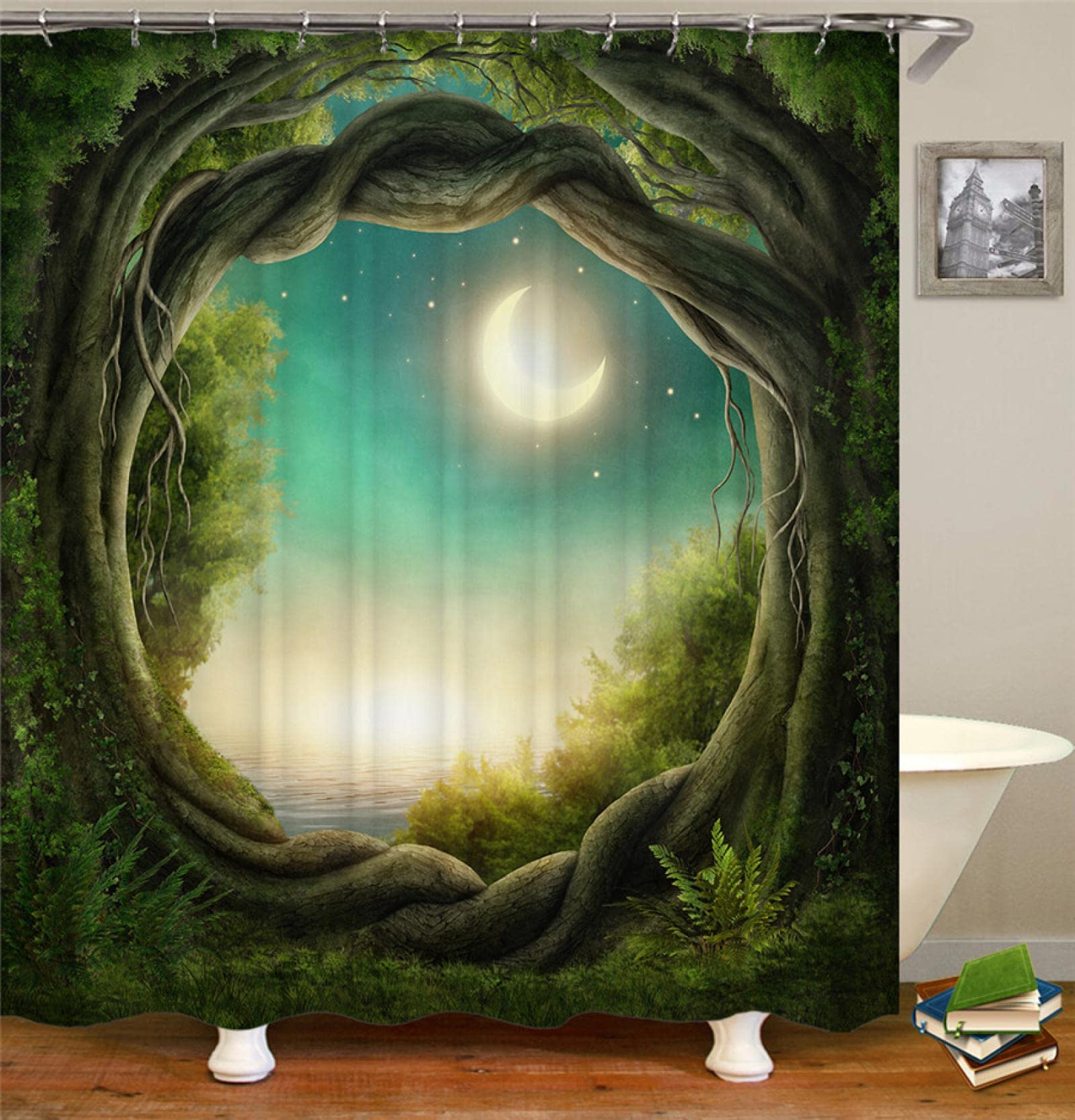 Rideau de douche moderne forêt verte imperméable 120 x 200 cm avec crochets