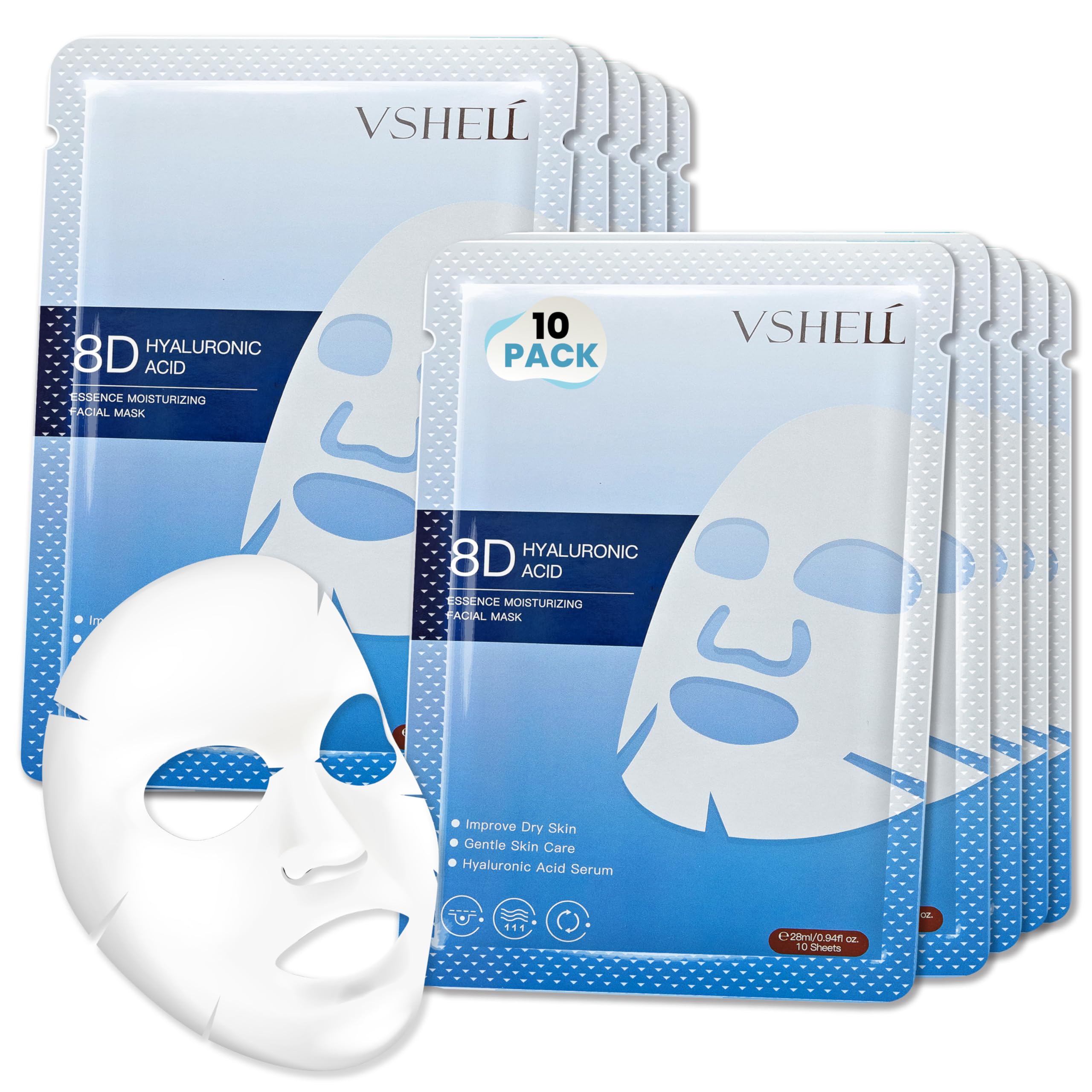 Hyaluronic Acid Face Sheet Mask, Set of 10 - Hydrating
