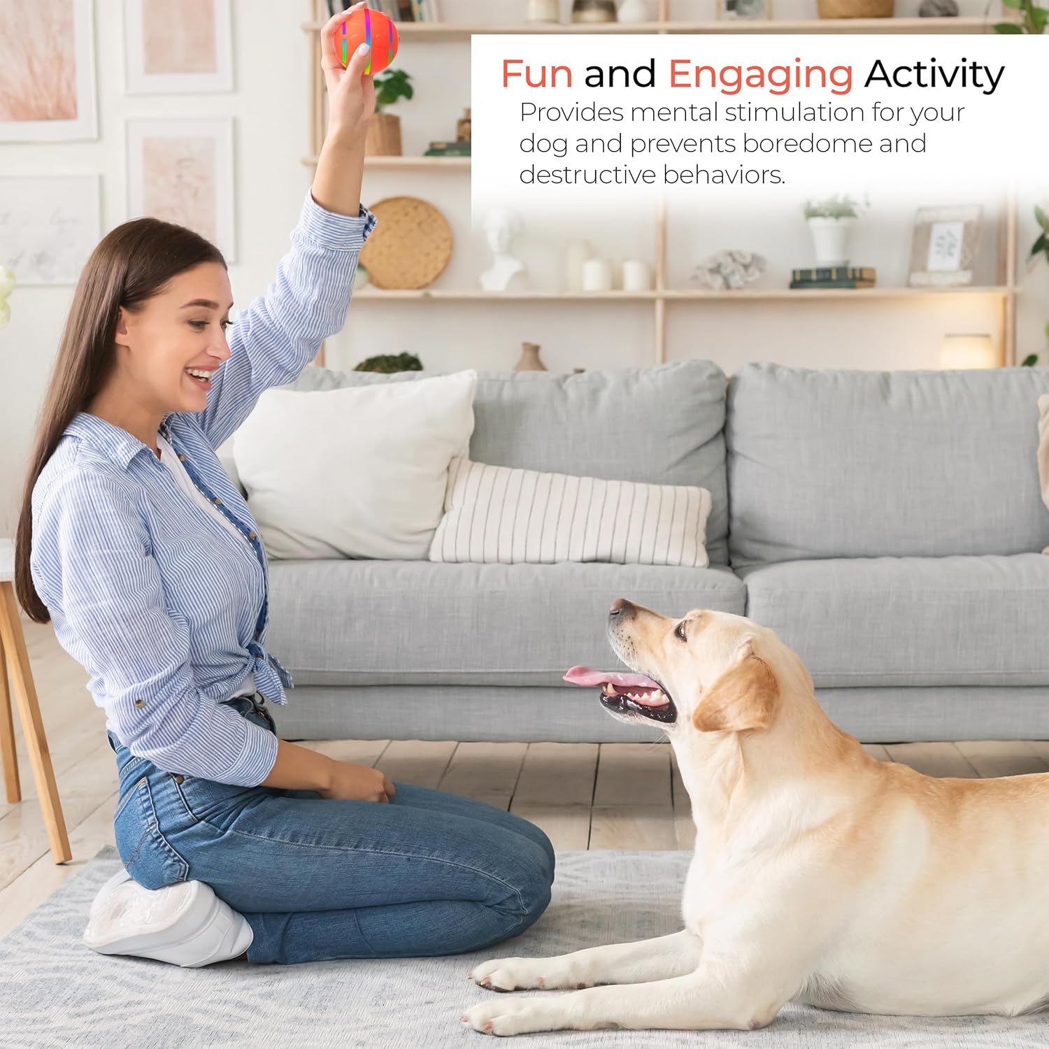 Hard and Durable Interactive Dog Toy, Bouncing Ball, Vibrating Toy for Dogs, Automatic Moving Pet Toy for Medium and Large Dogs, Rechargeable, TPU Material, Mental Stimulation Dog Toy, Dog Enrichment