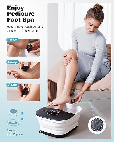 Miniatura 4 de SPA4PIEDS Masajeador de pies con chorros de burbujas, baño de pies con temperatura de calefacción personalizable, 14 rodillos y piedra pómez