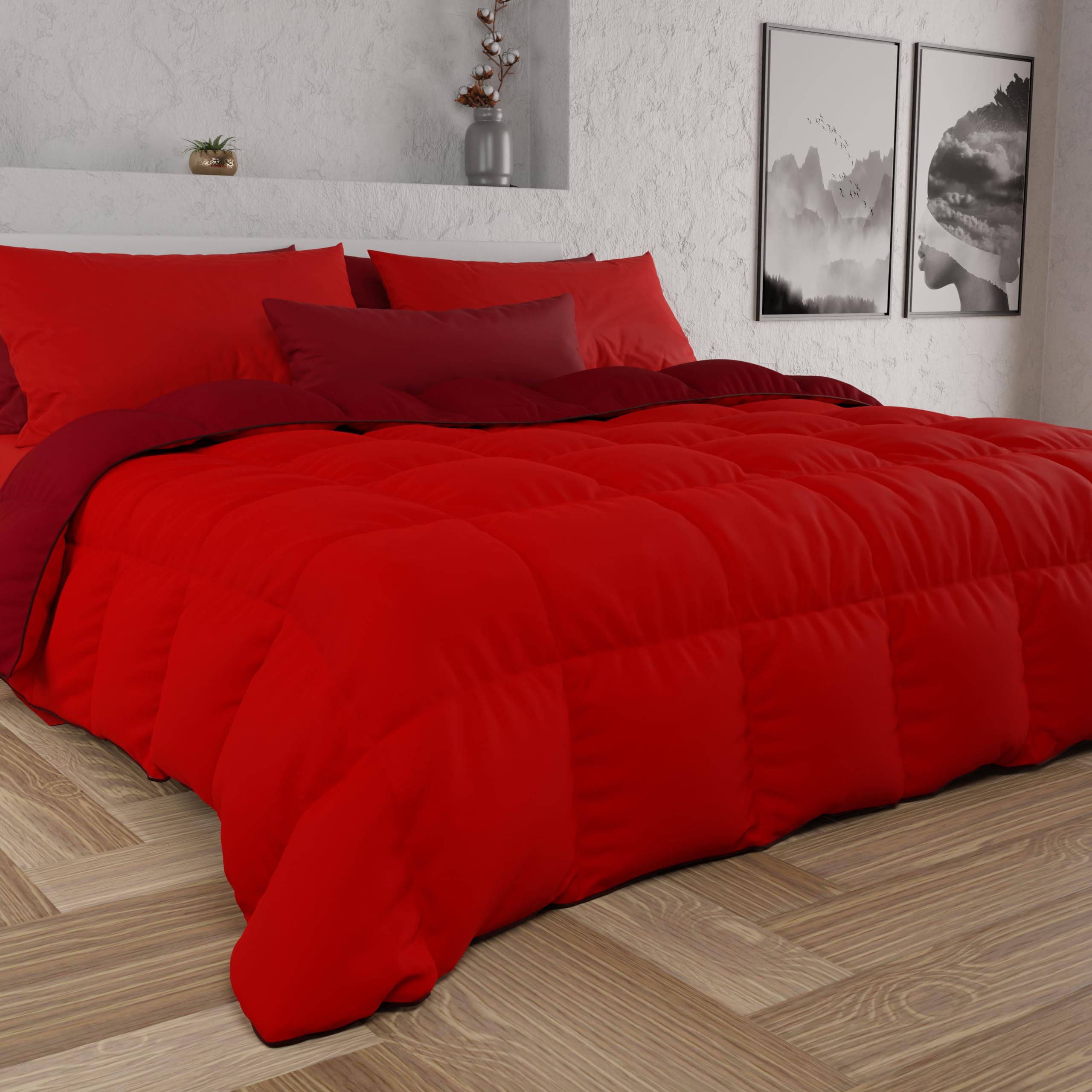 PETTI Artigiani Italiani - Trapunta Matrimoniale Invernale, Piumone Matrimoniale, Tinta Unita Double Face Bordeaux 100% Made in Italy