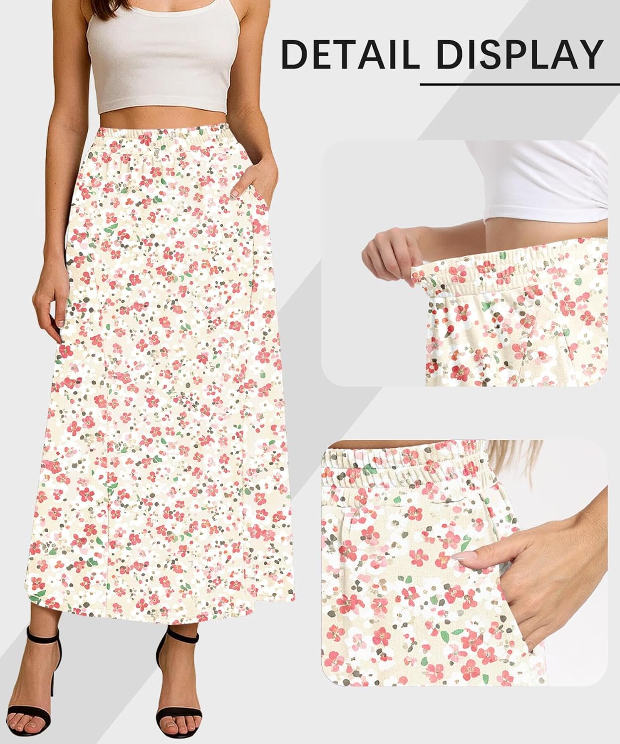 KUOTAI Womens High Waisted Maxi Skirt with Pockets A-Line Elastic Waist Casual Soft Skirts - Image 4