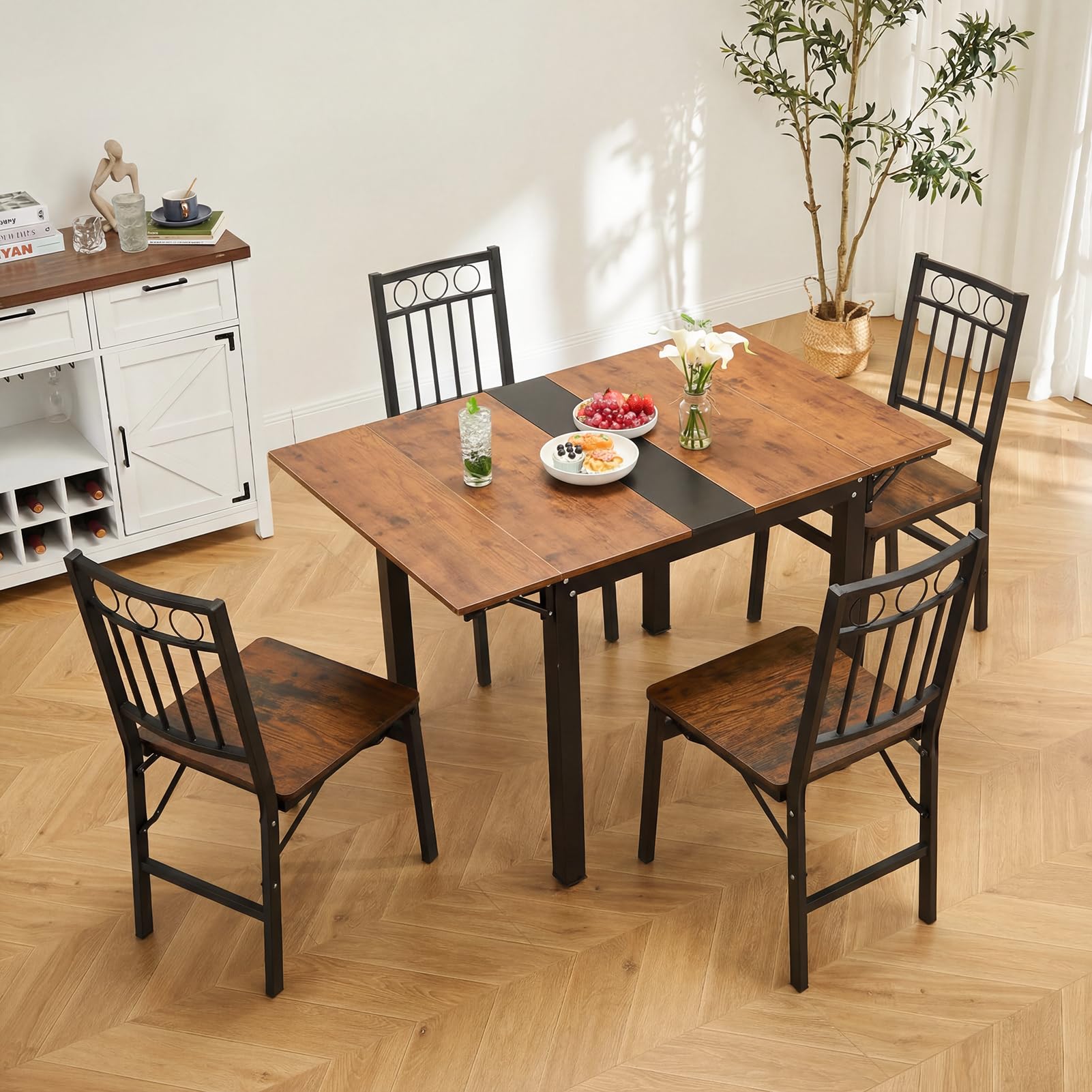 HAUSPROFI Klappbarer Esstisch, Küchentisch, 120 x 78 x75 cm klappbarer Küchentisch für 2-4 Personen, für kleine Räume, Küche, Wohnzimmer, Wohnung, vintagebraun-tintenschwarz