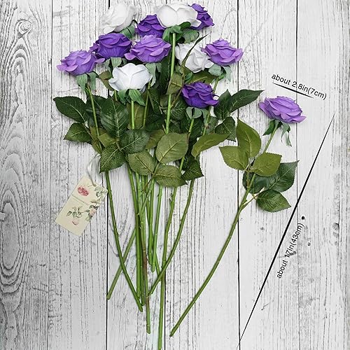 Miniatura 194 de FiveSeasonStuff 12 tallos de flores artificiales, rosas de seda de tacto real para decoración de bodas, ramos de novia, centros de mesa, fiestas y 9