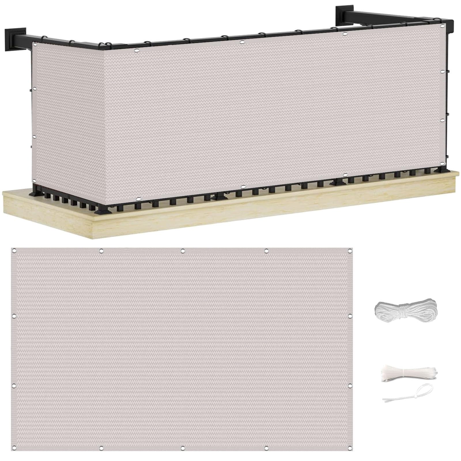 GJZQDKX 75x900 cm Balcony Canopy with Eyelets & Cord Soundproof Cover for Balcony Bedroom White Outdoor Privacy Shield Weather Resistant UV Protection