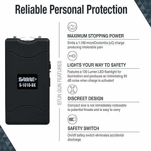 Miniatura 2 de Sabre Pistola paralizante 2 en 1 con linterna LED, pistola de aturdimiento de autodefensa con carga dolorosa de 1.160 C, 120 lúmenes, batería