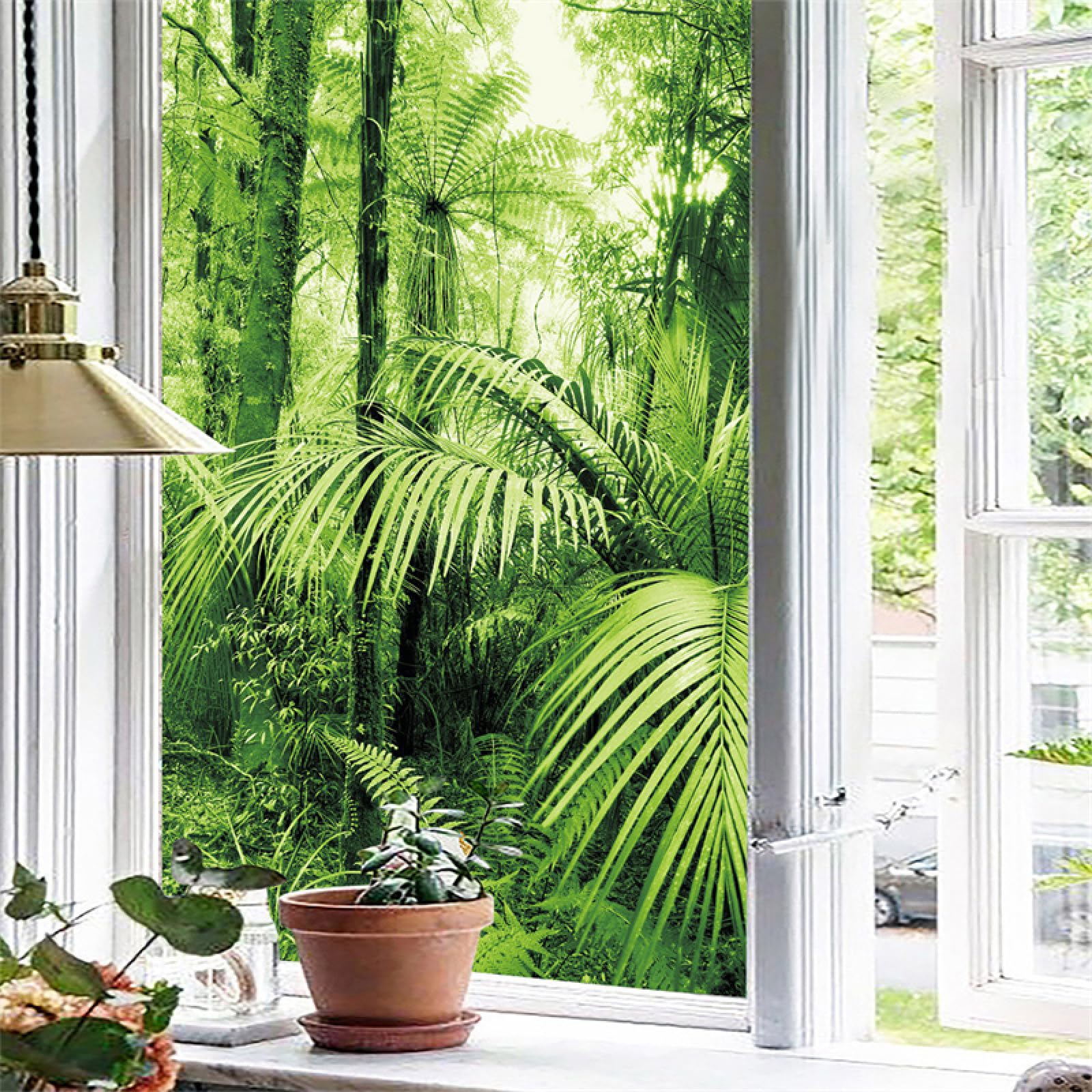 Dwetcxo Green Window Film Privacy Tree Leaves Glass Frosted Privacy Film For Glass Windows Static Cling No Glue Window Films Covering Self Adhesive Anti Uv For Office Bathroom Home 45X100cm/2 Pcs