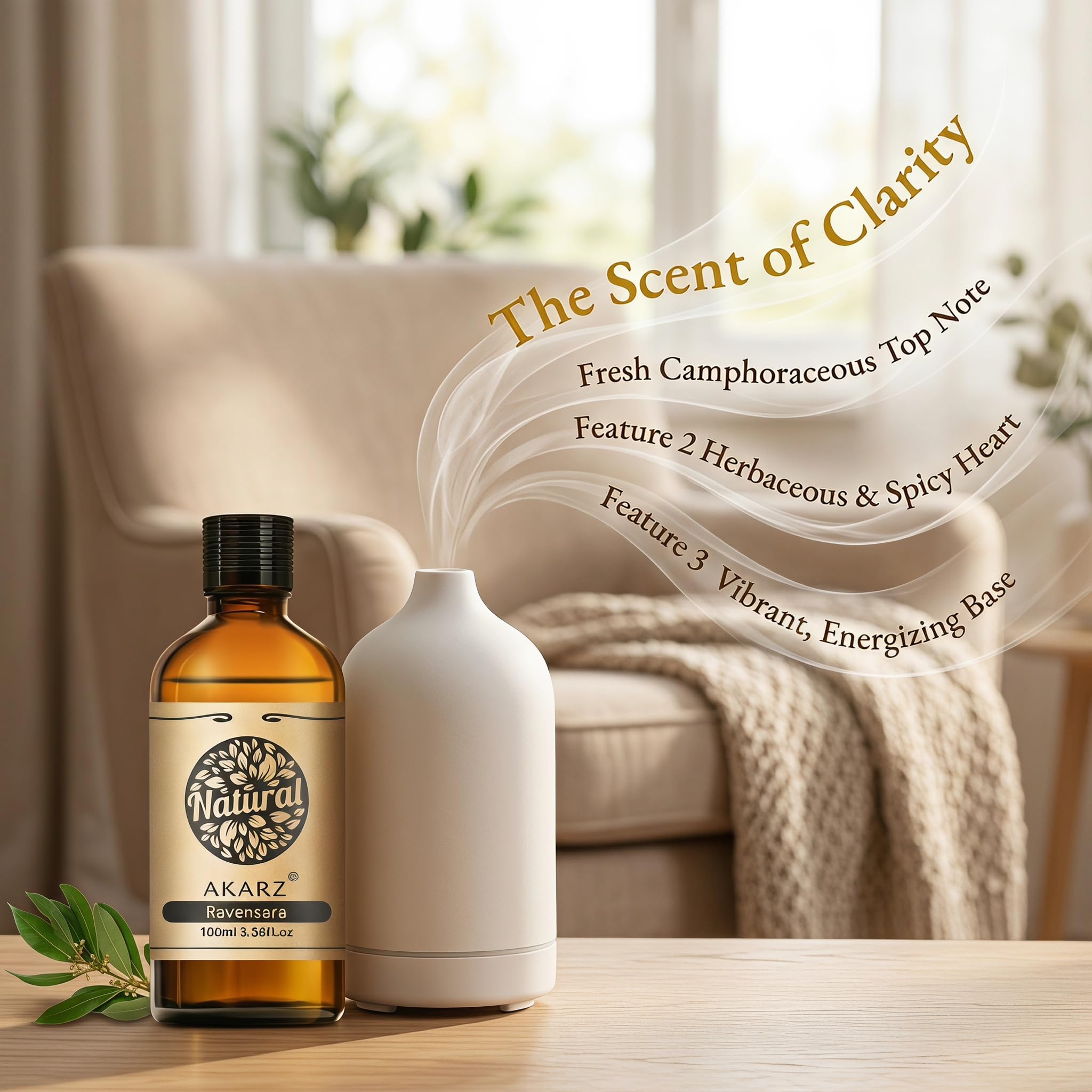 AKARZ 100ml Olejek esencjny z Ravensary - Naturalny olejek aromatyczny do dyfuzorów, lamp aromatycznych i aromatów pomieszczeń