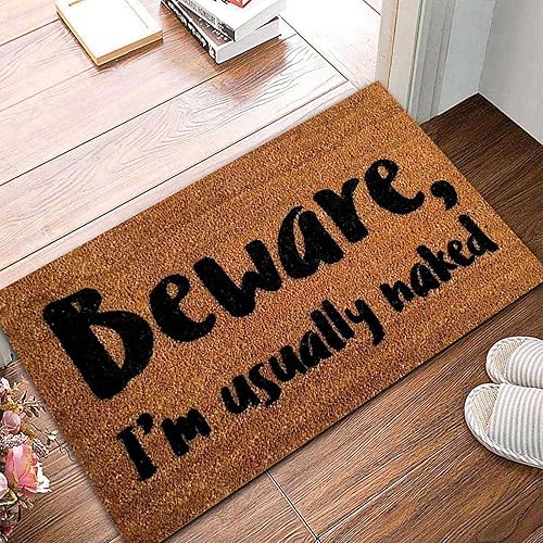 Miniatura 2 de Tapete de bienvenida para interiores, tapete de puerta con texto en inglés "Beware I'm Usually Naked", divertido tapete con refranes para