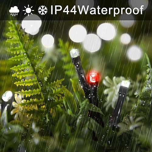 Miniatura 9 de YEGUO 200 luces LED de Navidad para exteriores, impermeables, rojas y blancas para interiores, 8 modos de 66 pies, cable verde, luces de árbol