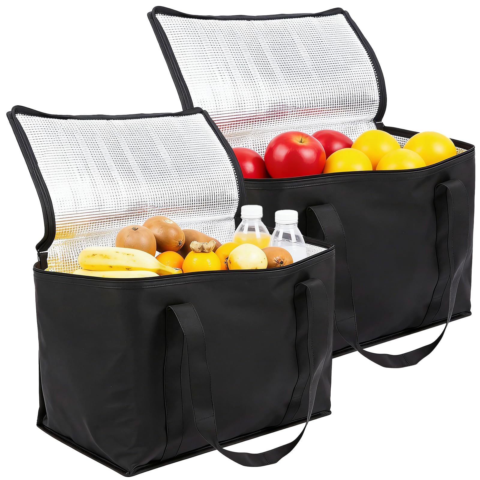 Rthynti 2 Pcs Insulated Cooler Bag, Large Capacity Food Delivery Bag, Insulated Picnic Lunch Bag Foldable Cool Box, Reusable Insulation Shopping Bags for Lunch Picnic Camping BBQ Beach