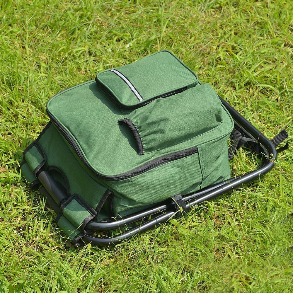 Silla de camping plegable 3 en 1 silla mochila taburete plegable con bolsa isotérmica taburete portátil para pesca, camping, senderismo, caza, senderismo, pícnic, barbacoa, verde