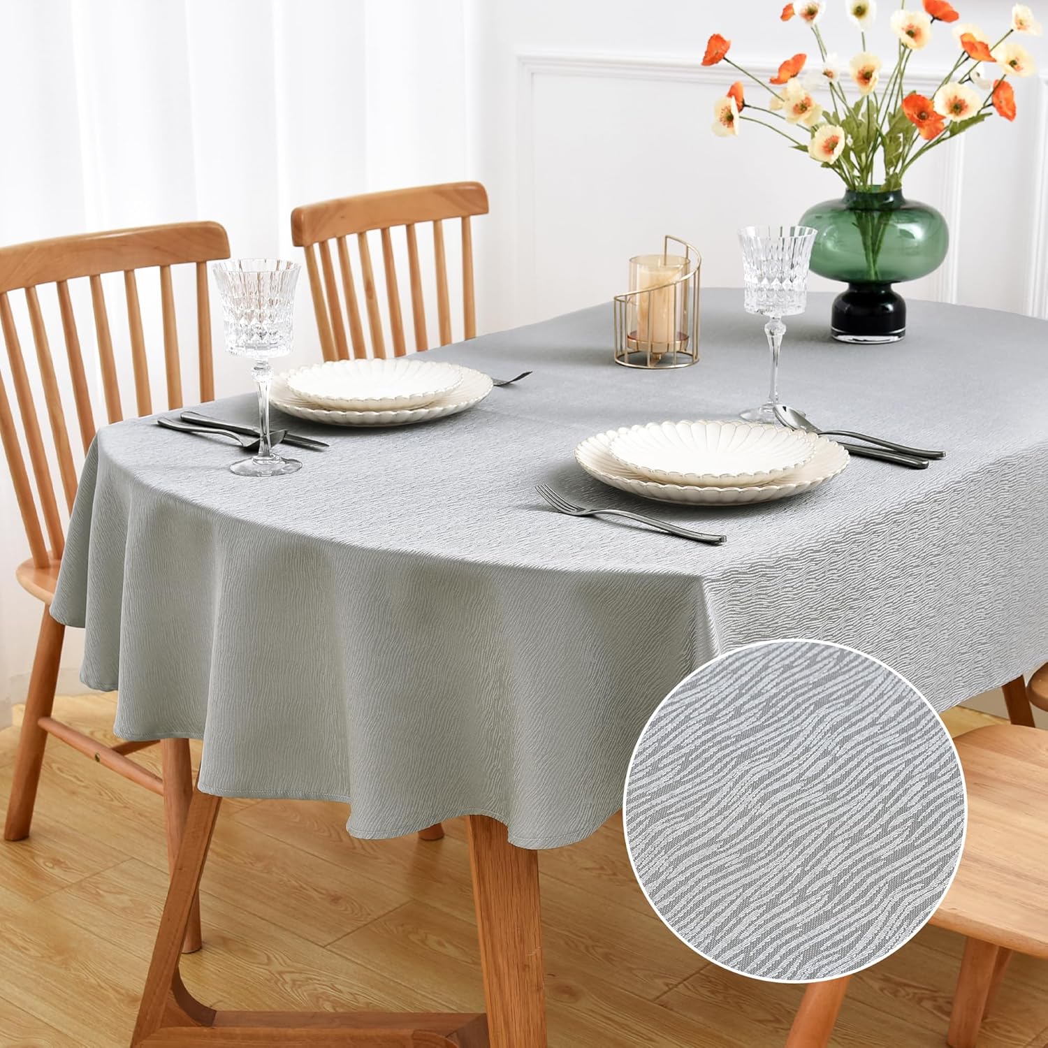 NEWISHER Farmhouse Oval Jacquard Stripe Shiny Tablecloth