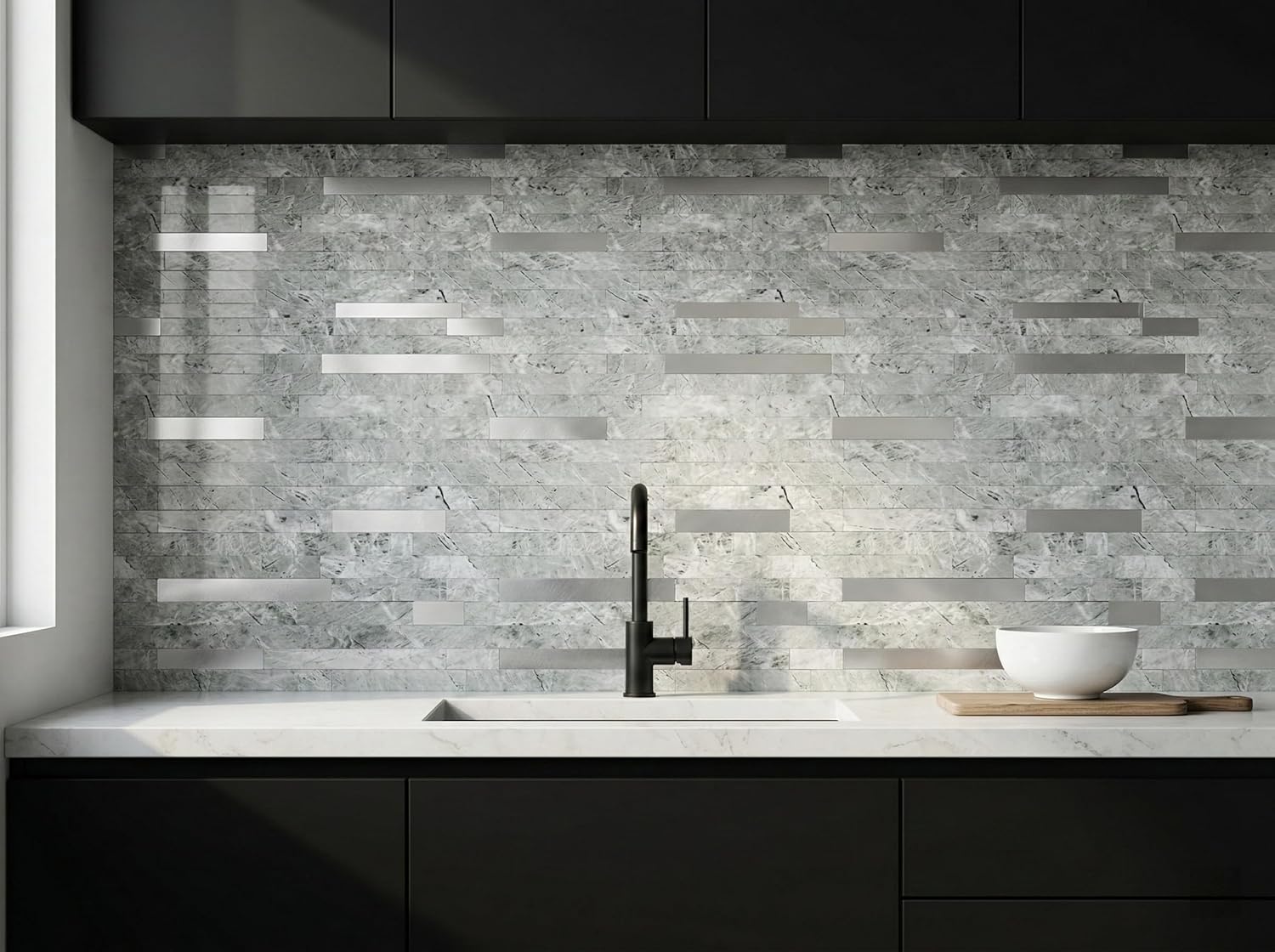 yipscazo 10 sheets peel and stick stone metal tile backsplash, stick on tiles for backsplash kitchen, bathroom, laundry room, camper, fireplace (12'' x 12'', polished gray) 10 polished gray