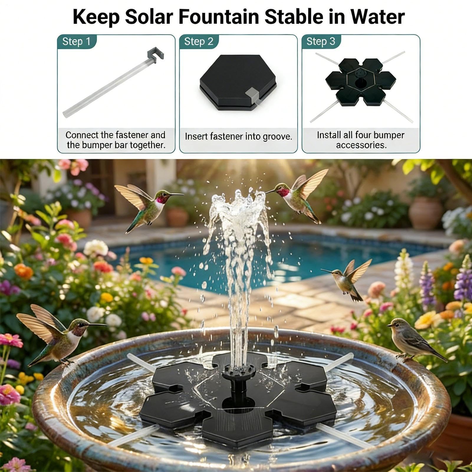 Pratica decorazione a energia solare, senza fili, a forma di , per esterni per abbeveratoio per uccelli, adatta per cortile, cortile, , giardino e terrazza