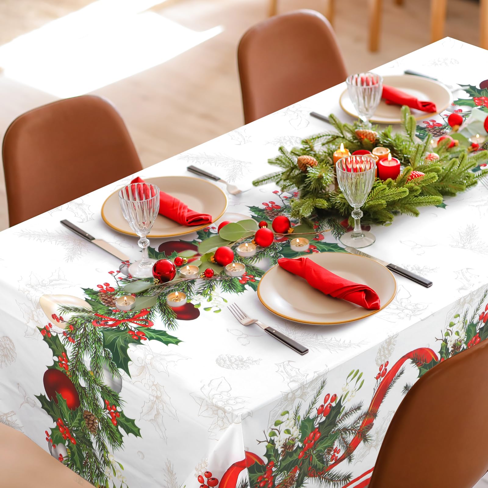 Creative Converting Metallic Christmas Plastic Tablecloth - 54x108 Inch Red Holiday Print