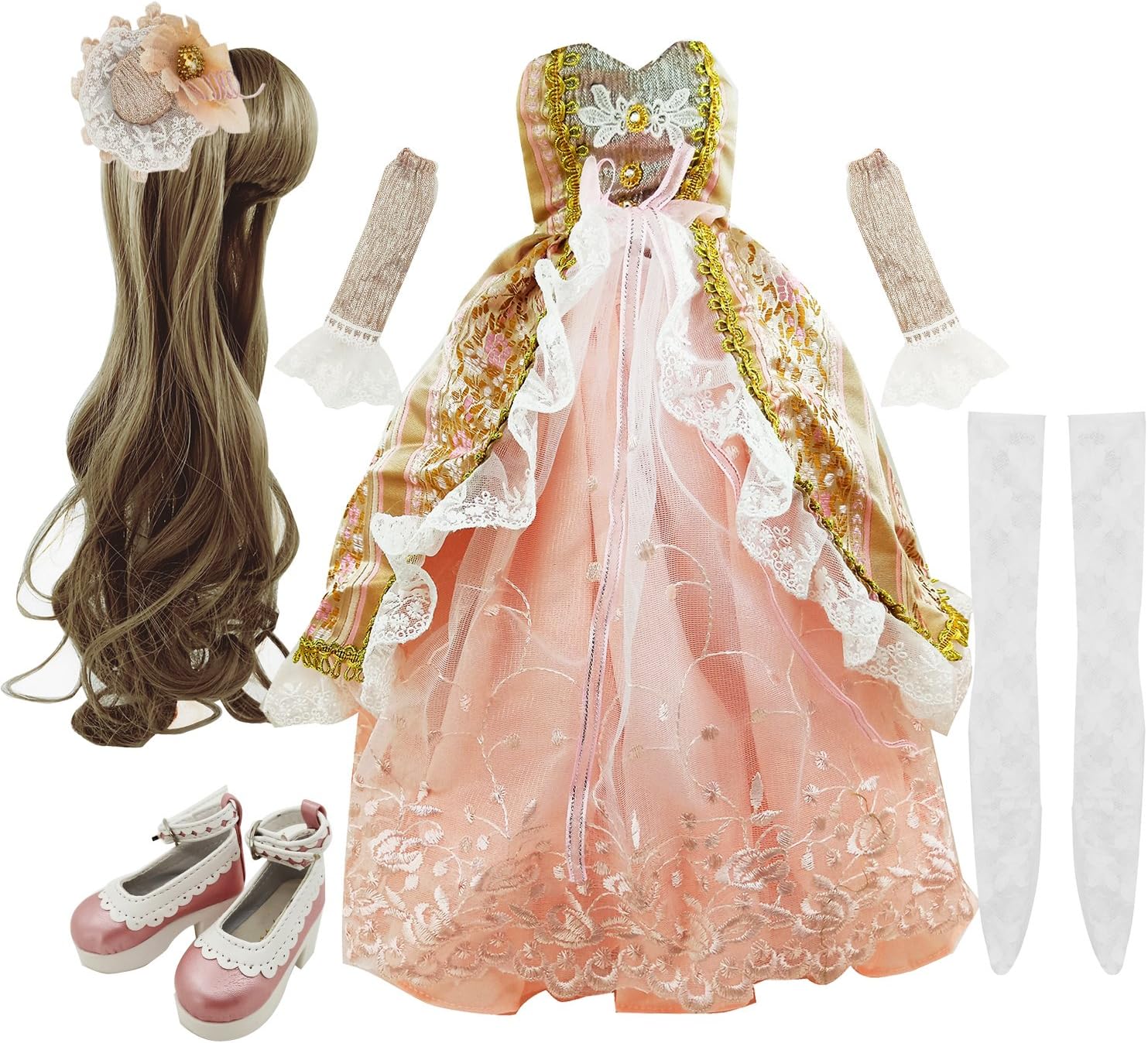 EVA BJDSet of Skirt Wigs Shoes Socks Accessories Full Set for 1/3 BJD Dolls Ball Jointed Dolls 22in - 24in 60cm (Gray and Pink)