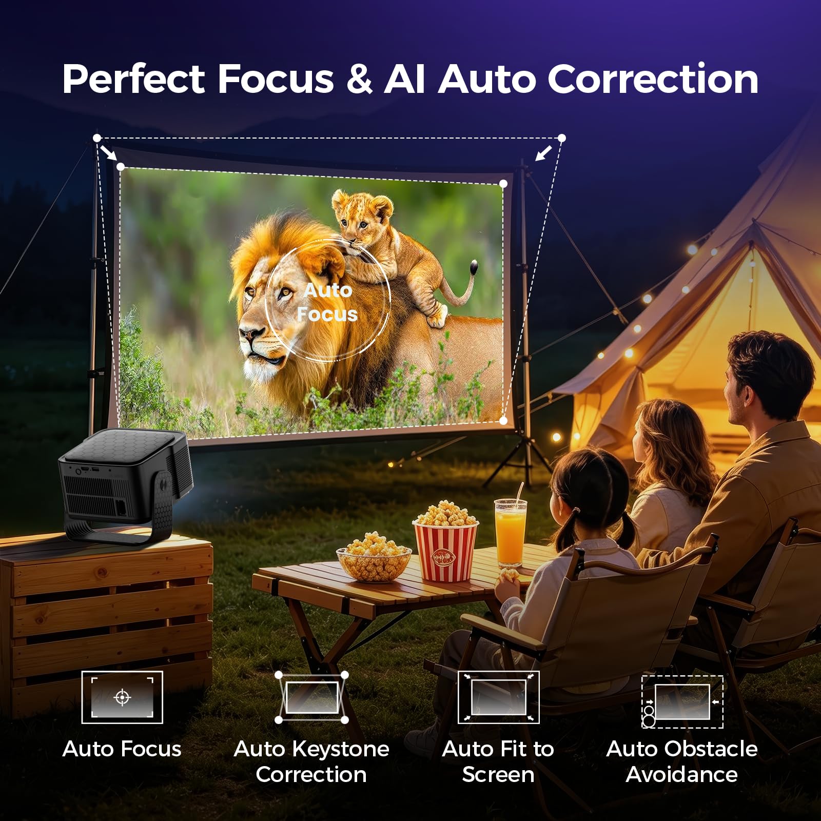 Beamer [Google TV 50000+ Apps & 4K 8K Support 1080p Native Auflösung & Automatische Bildschirmkorrektur] 700 ANSI HDR10+, KI-Sprachassistent, Duale 10W 3D Lautsprecher, Tragbarer Projektor, Schwarz