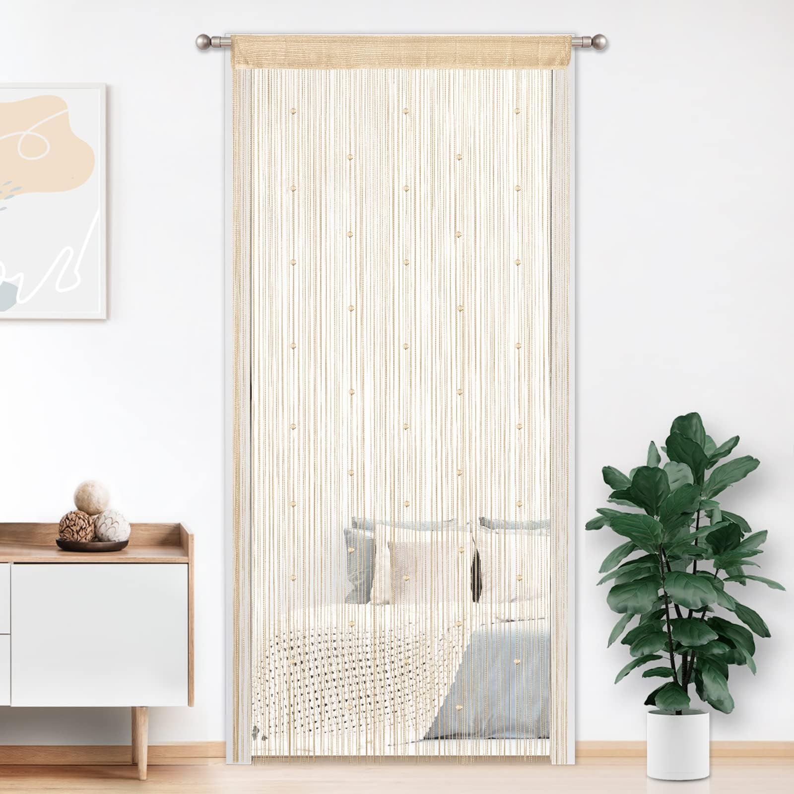 Crystal Beaded Curtain Tassel Curtain - Partition Door Curtain Beaded String Curtain Door Screen Panel Home Decor Divider Crystal Tassel Screen (39X79'', Champagne)