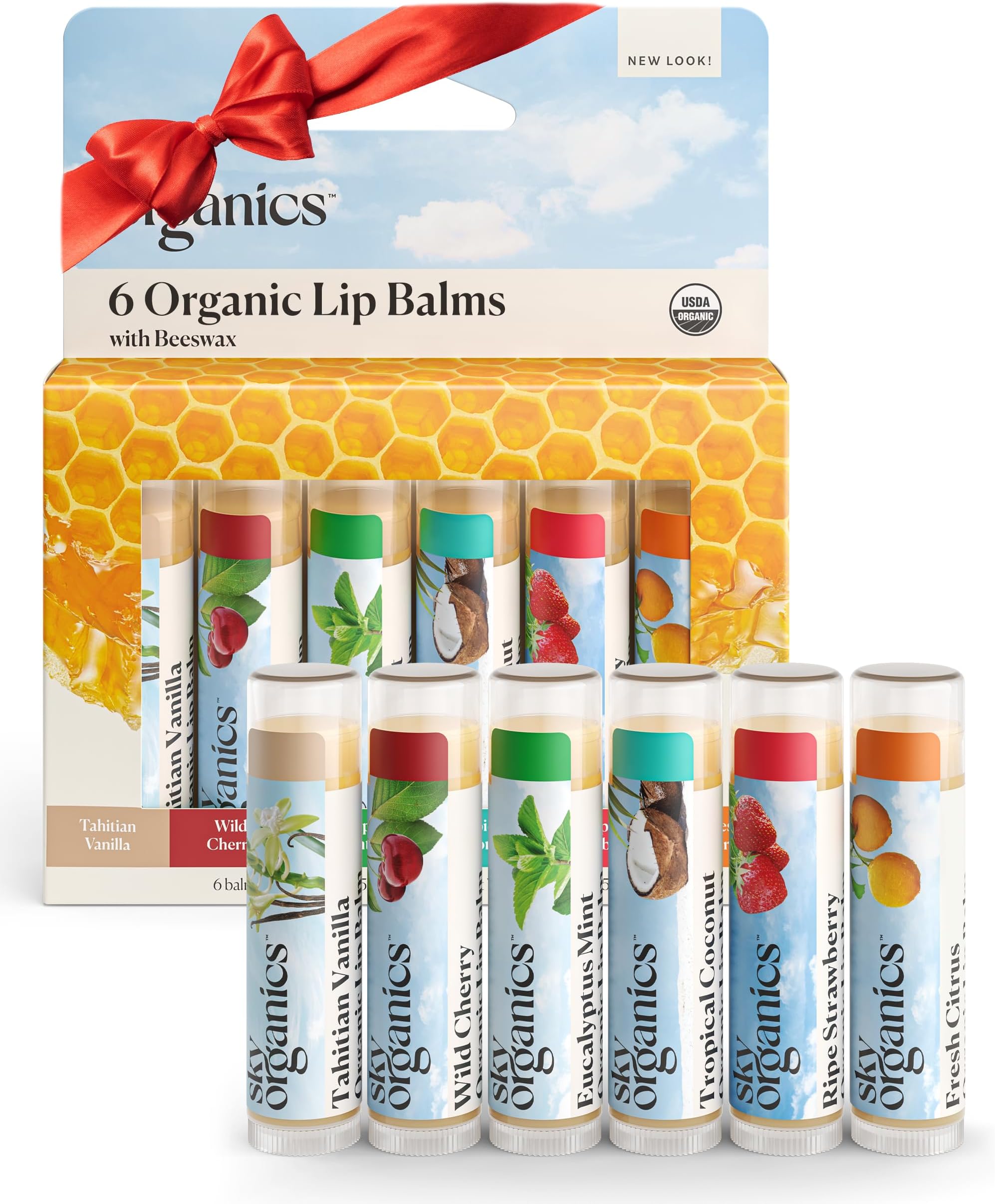 USDA Organic Lip Balm by Sky Organics - 6 Pack Assorted Flavors -- With Beeswax, Coconut Oil, Vitamin E. Best Lip Plumper Chapstick for Dry Lips- For Adults and Kids Lip Repair. Made In USA