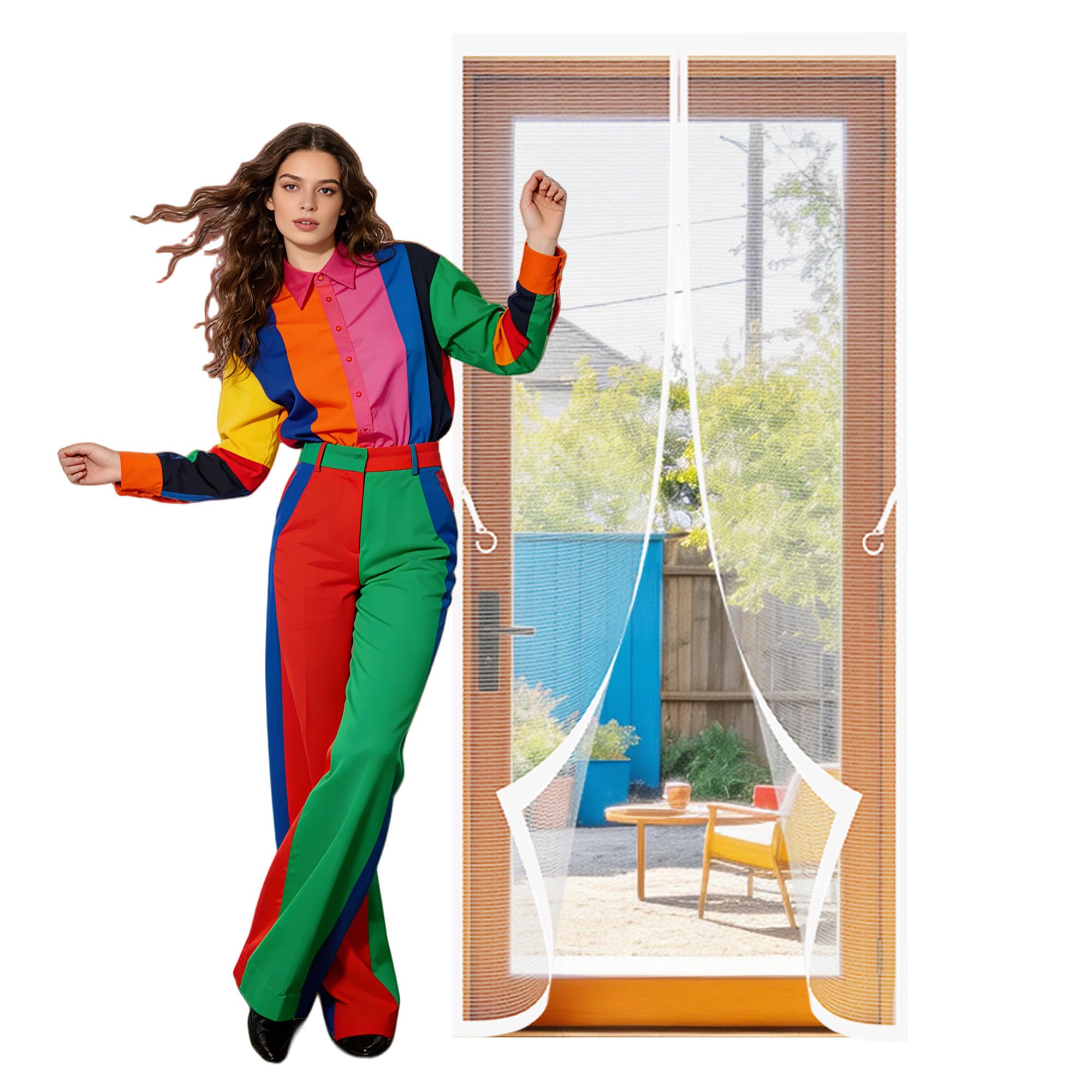 Magnetic Fly Screen Door 79 x 215 cm Powerful Magnets Net Curtains for Insects Bugs with Powerful Magnets Full Frame Magic Tape for Living Room, Bedroom, Patio, White