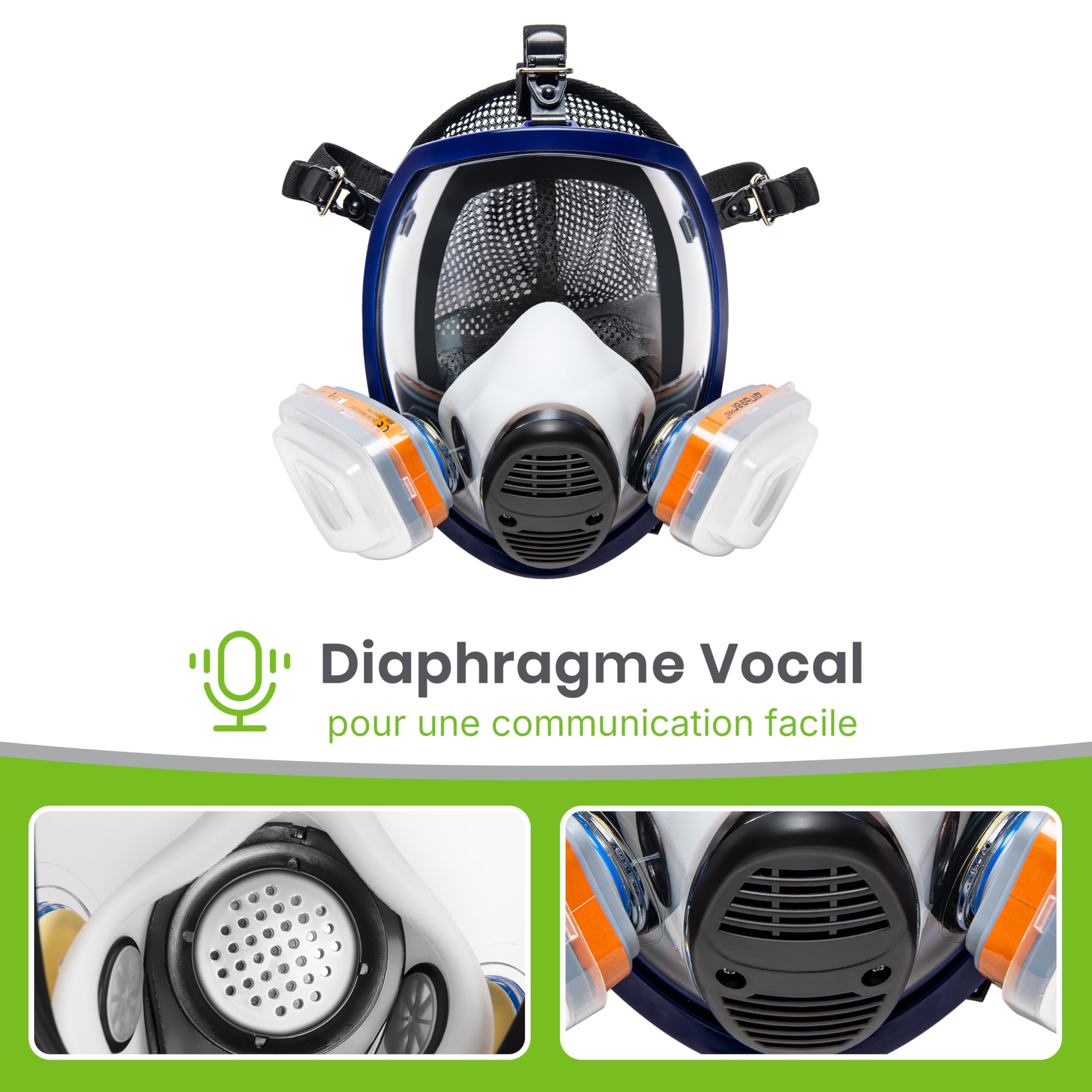 AirGearPro G-750 Masque de Protection Respiratoire Intégral avec Filtres A1P2 | Masque à gaz Anti-poussière pour Peinture, Pulvérisation, Ponçage, Travail du bois, Produits chimiques, Bricolage