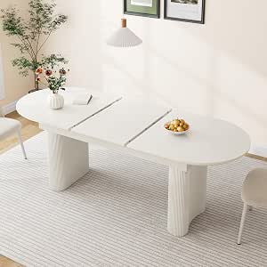 63-83 inch Extendable Oval Dining Table for 4-8, White