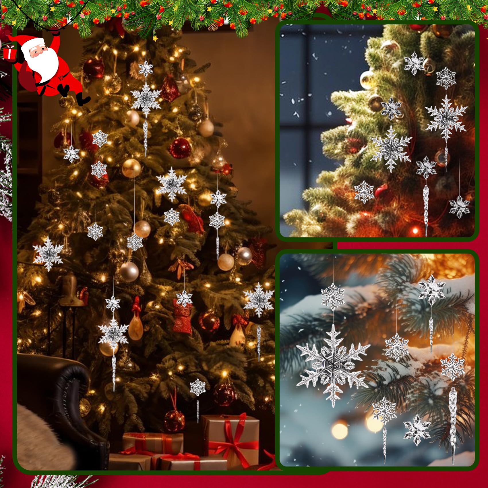 Flocon De Neige Decoration Sapin 30 Décorations Noël Flocons Neige Et Glaçons Acrylique - Décoration Hiver Transparente System Expo Noel