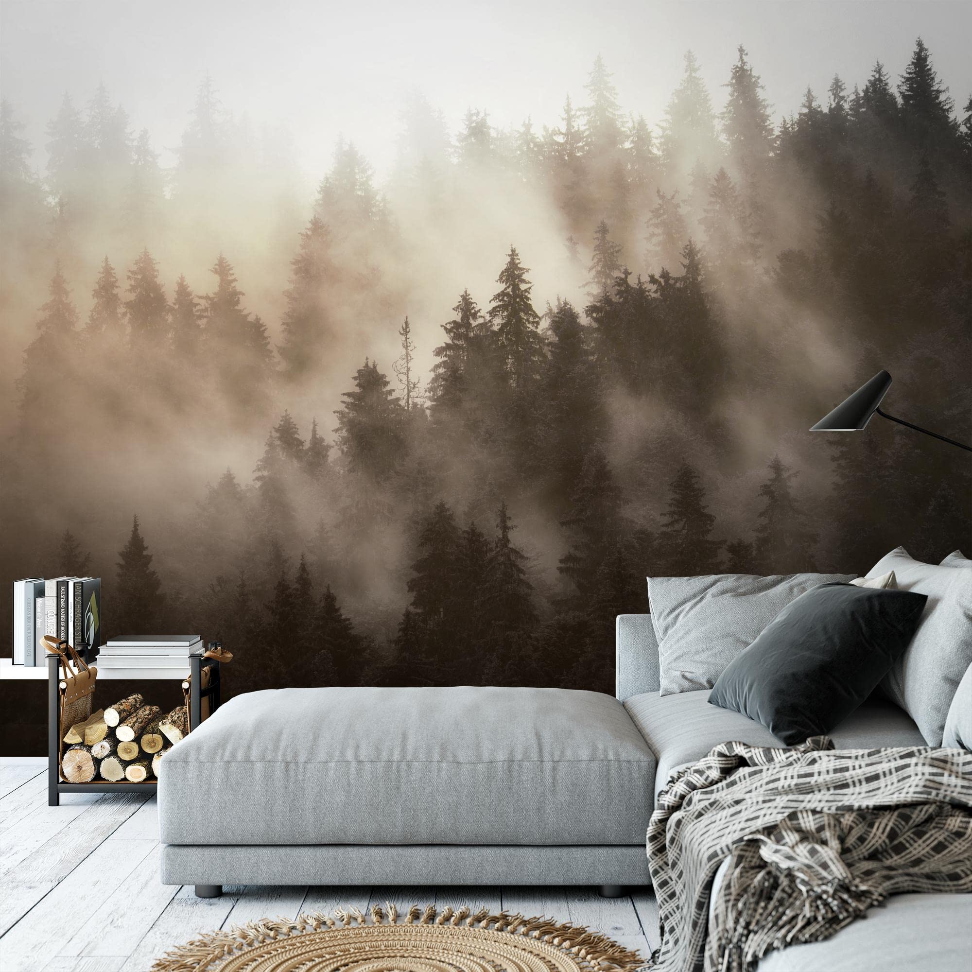 Runa Art Papel tapiz fotográfico bosque de niebla 352 x 250 cm Lana Fondo De Pantalla XXL Moderna Decoración De Pared Sala Cuarto Oficina Salón orange 9552011b