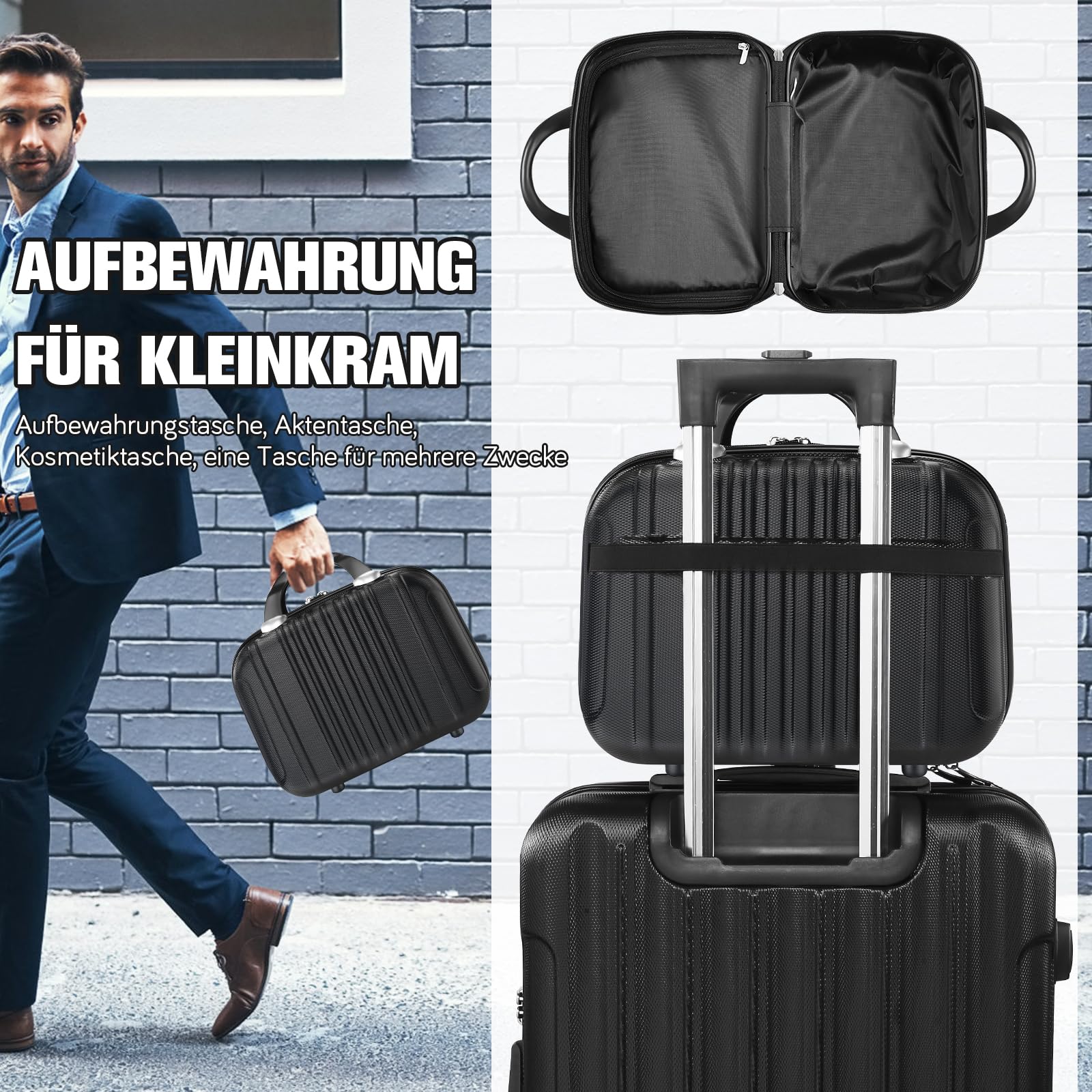 Zwillingsrollen 4 Teilig Hartschalen Kofferset mit Rollen & TSA-Schloss, Leicht Koffer & Trolleys Handgepäck Einfach und Modern Reisekoffer Beinhaltet XL Mittel Klein (Schwarz)