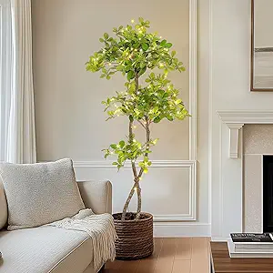 GarveeHome Artificial Plants Indoor, 5FT Fake Black Olive Tree with 50 LED Lights Tall Fake Plants in Plastic Nursery Pot Fake Tree Artificial Trees for Home Decor Office Living Room