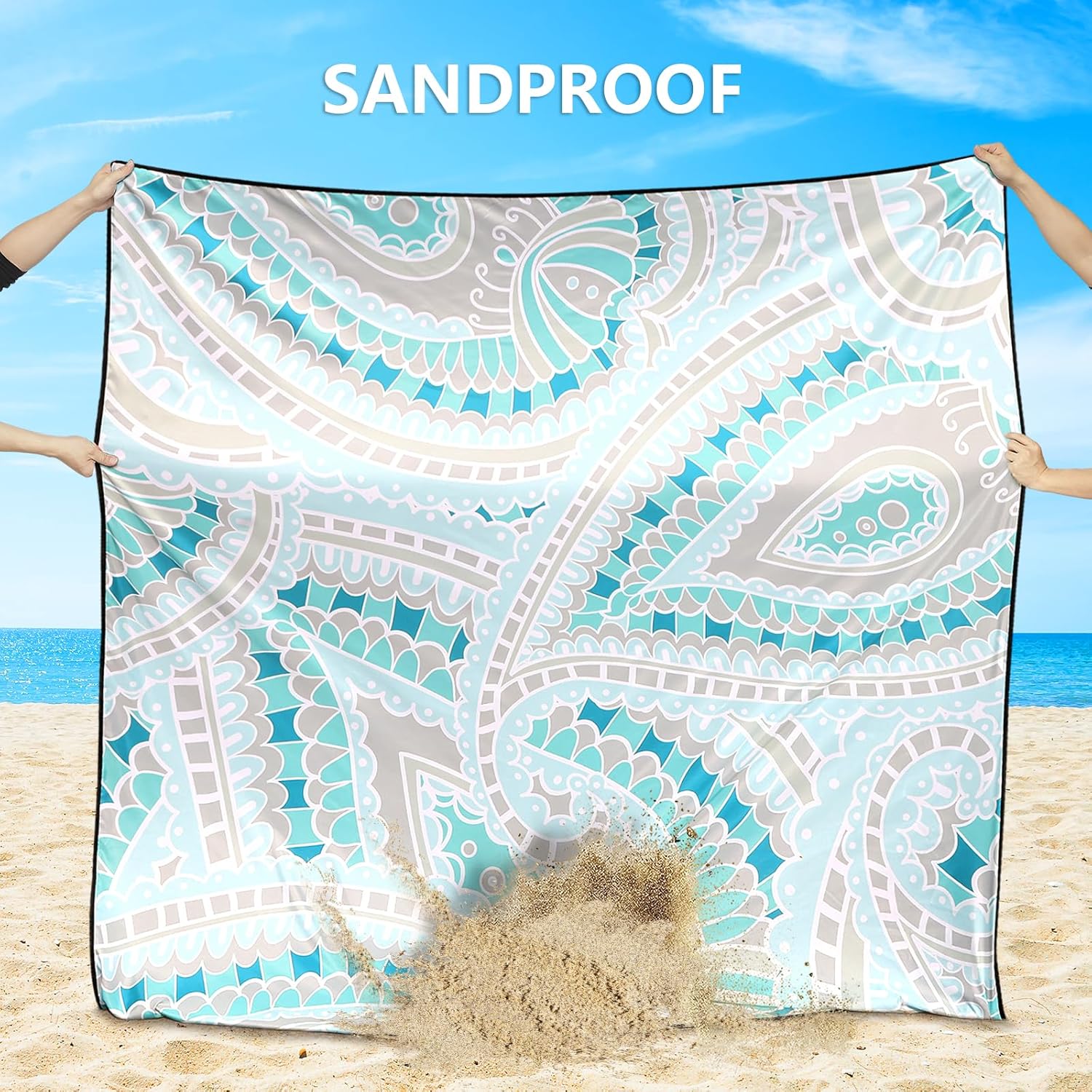 HIHOHO Beach Blanket Waterproof Sandproof Extra Large Beach Mat 79" X 83"/120"x108"for 1-8 Adults Quick Drying Durable Outdoor Picnic Mat for Beach Travel Camping Hiking