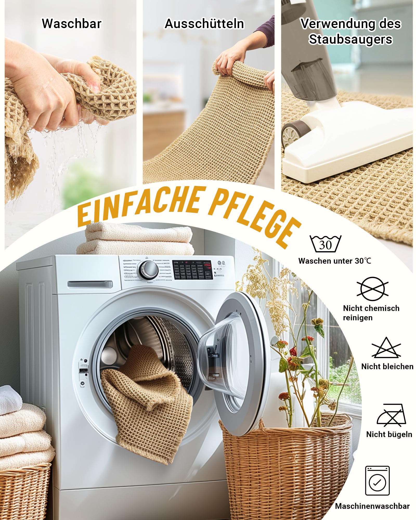 Großer Badteppich Set, Badezimmerteppich Set 2 Teilig, Rutschfeste Badematte, Boho Badezimmermatte, Waschbar Duschvorleger für Wohnzimmer Schlafzimmer Badezimmer, Bad Deko, 51 x 120 cm + 41 x 61 cm