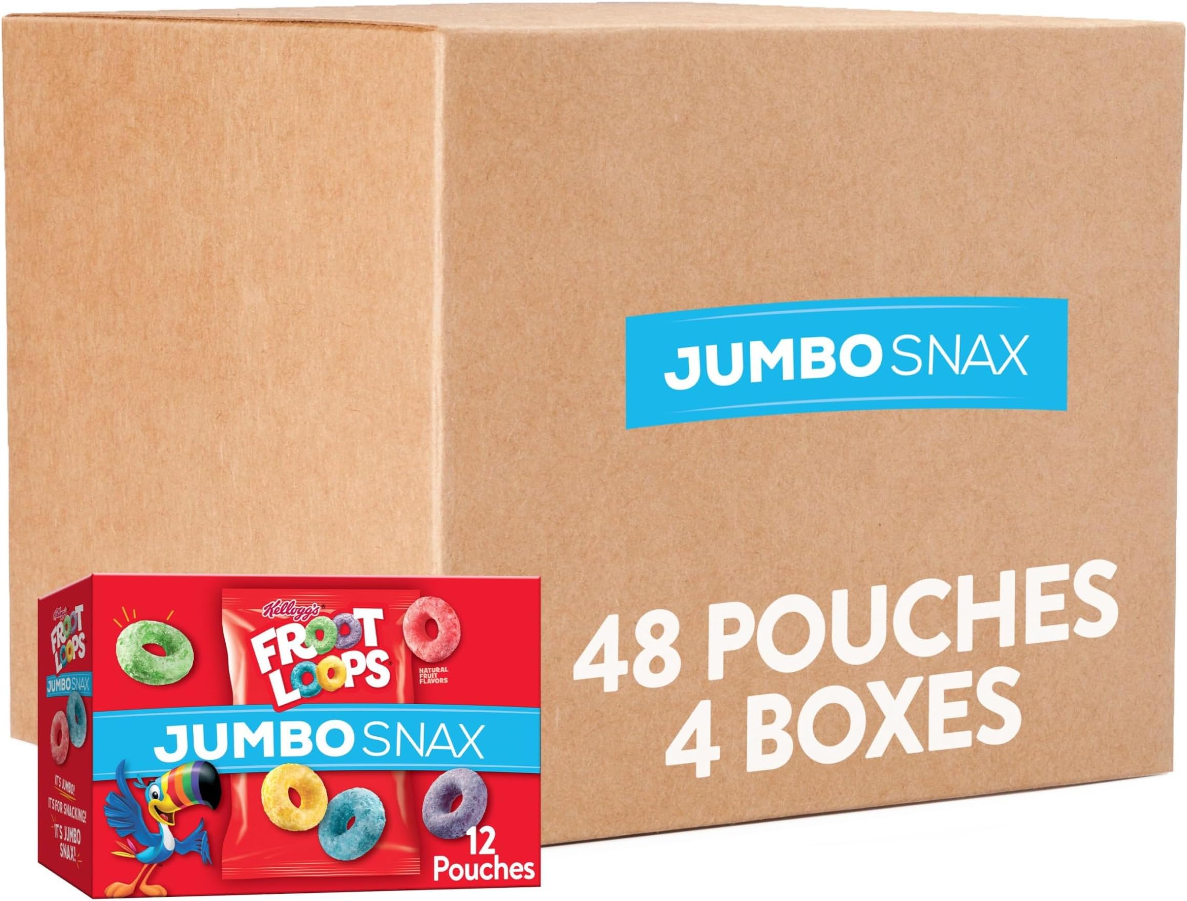 Kellogg's Froot Loops Jumbo Snax, Cereal Snacks, Original, On the Go, 12