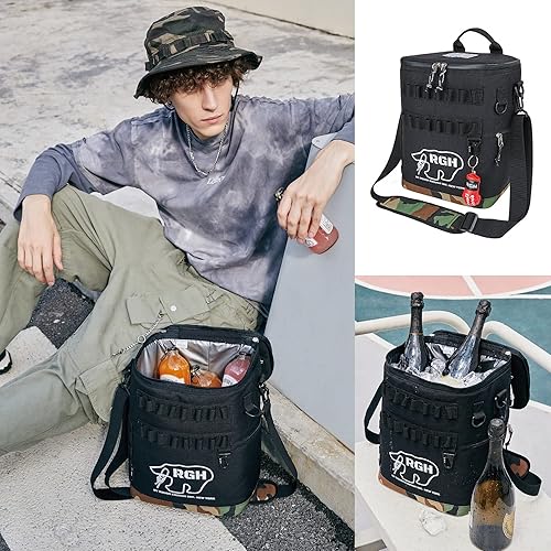 Miniatura 5 de Rough Enough - Bolsa térmica de latas de vino suave portátil para playa, campamento, pesca, golf con sistema Molle, 15 litros