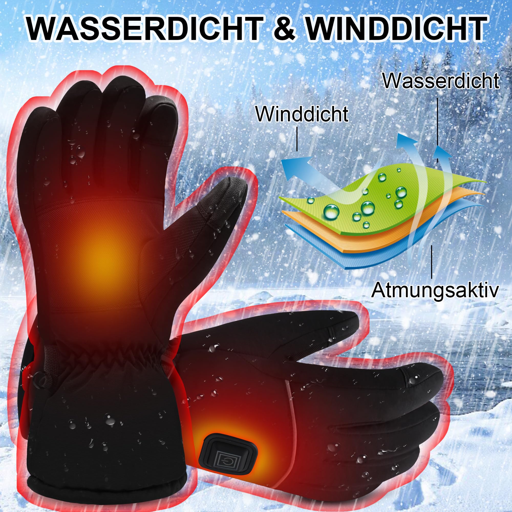 Svpro Beheizte Handschuhe Herren Damen,Wasserdicht Beheizbare Handschuhe mit Batterie,Touchscreen Elektrische Motorrad Handschuhe Winter Beheizter Handwärmer für Jagd Ski Camping